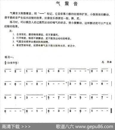 葫芦丝技巧练习之六：气震音练习