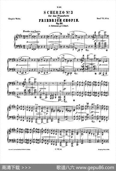 肖邦钢琴谐谑曲ChopinScherzo（No.3升c小调，Op.39）