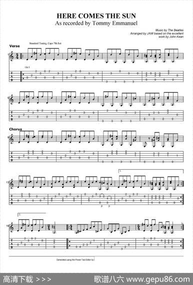 tommyemmanuel：herecomesthesun（指弹吉他）