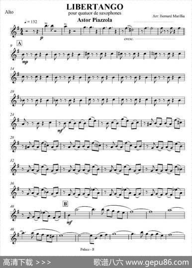 LIBERTANGO（探戈灵魂）（四重奏之中音萨克斯分谱）|皮耶左拉