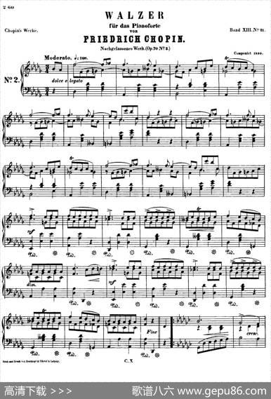 降D大调圆舞曲Op.70-3|肖邦
