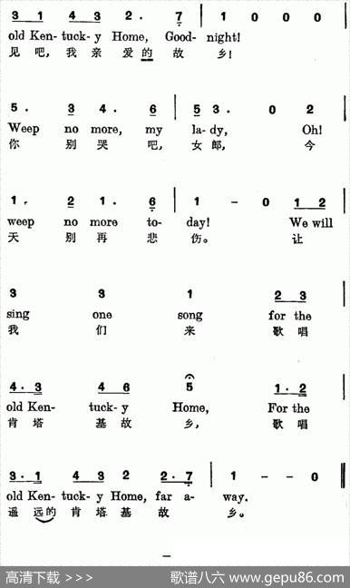 [美]我的肯塔基故乡（中英文对照）|[美]福斯特词曲、邓映易译配