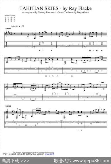 tommyemmanuel：tahitianskieswithscore（指弹吉它）