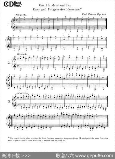 OneHundredandTenEasyandProgressiveExercisesOp.453（车尔尼110首简易练习曲1——10）|车尔尼