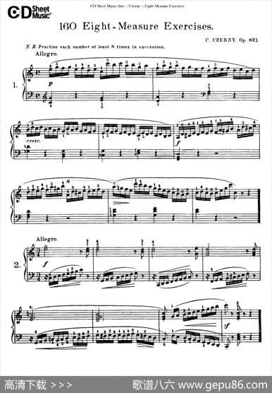 160Eight-MeasureExercises.Op.821（车尔尼160首钢琴八小节练习曲（1——18））|车尔尼