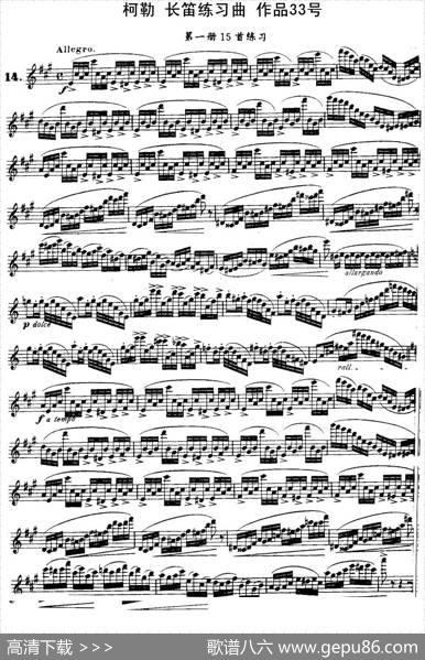 柯勒长笛练习曲作品33号（第一册）（14）|埃内斯托·柯勒（ERNESTOKOEHLER）