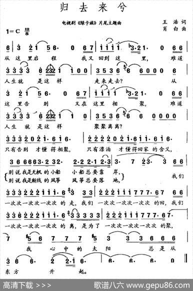 归去来兮（电视剧《绿卡族》片尾主题曲） - 王浩|肖白