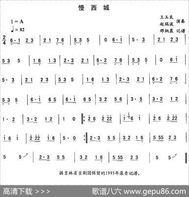 慢西城—东北秧歌曲牌（二人转伴奏谱）