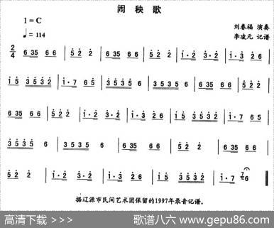 闹秧歌—东北秧歌曲牌（二人转伴奏谱）