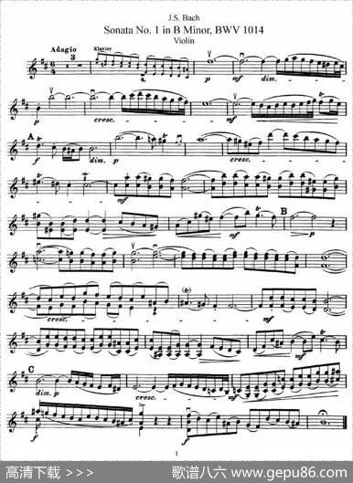 巴赫小提琴奏鸣曲No.1b小调（BWV1014[小提琴谱]）