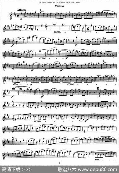 巴赫小提琴奏鸣曲No.1b小调（BWV1014[小提琴谱]）