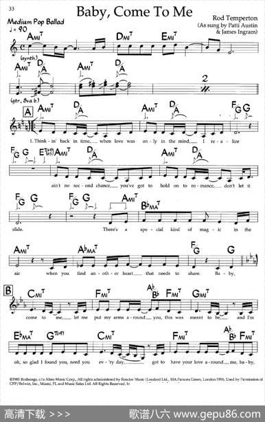 Baby,ComeToMe（带和弦五线谱）