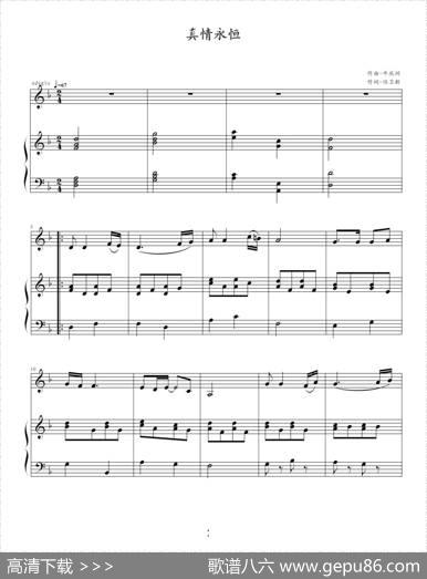 真情永恒（钢琴伴奏谱） - 任卫新|牛庆洲曲、水中蓝配伴奏