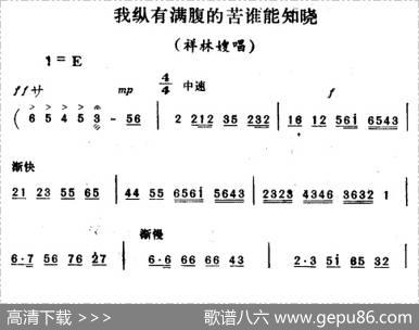 我纵有满腹的苦谁能知晓（《祥林嫂》祥林嫂唱段）