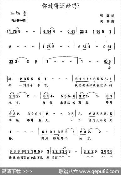 你过得还好吗（张辉词关黎曲） - 张辉|关黎