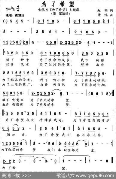 为了希望（同名电视片主题歌） - 赵明|萧鸣