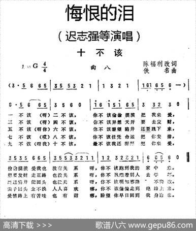 十不该（《悔恨的泪》曲八） - 陈福利填词