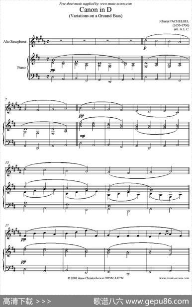 CanoninD（中音萨克斯+钢琴伴奏）