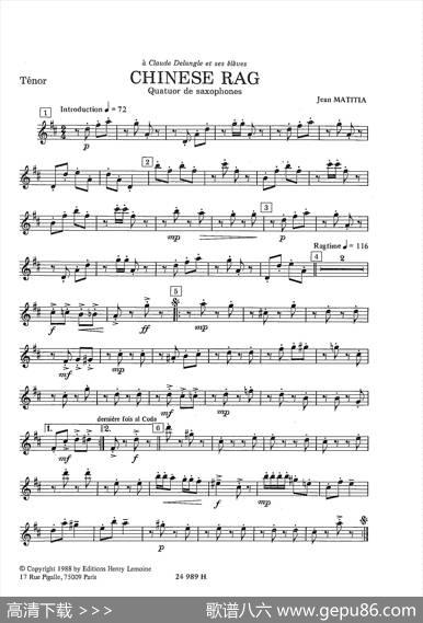 ChineseRag（四重奏总谱+分谱）