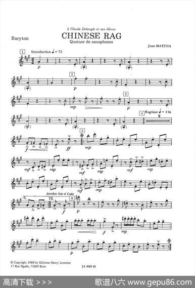 ChineseRag（四重奏总谱+分谱）