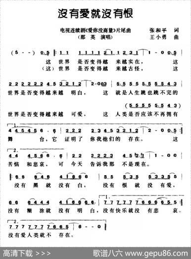 没有爱就没有恨（电视剧《爱你没商量》片尾曲） - 张和平|王小勇