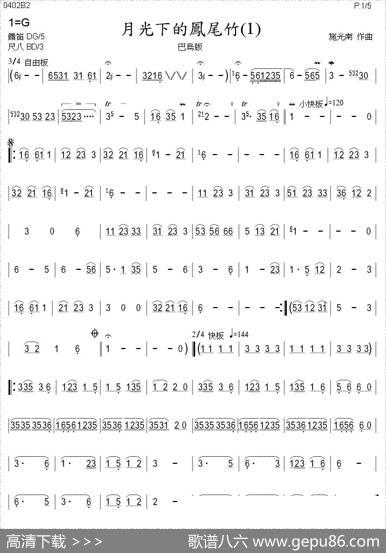 月光下的凤尾竹（巴乌、葫芦丝、声乐简谱） - 倪维德|施光南