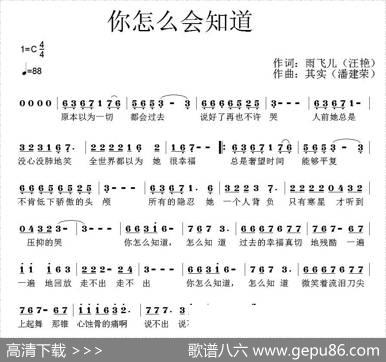 你怎么会知道 - 雨飞儿（汪艳）|其实（潘建荣）