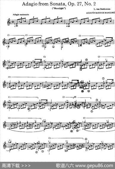 AdagiofromSonataOp.27No.2（古典吉他）|奥古斯汀·巴里奥斯·曼戈雷（AgustinBarriosMangore）