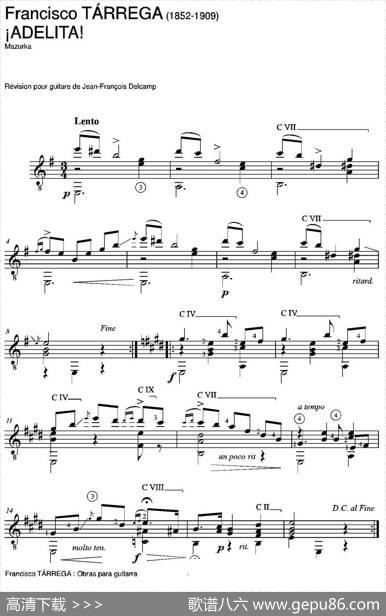 iADELITA!（古典吉他）|弗朗西斯科·泰雷加FranciscoTarrega(1852-1909)