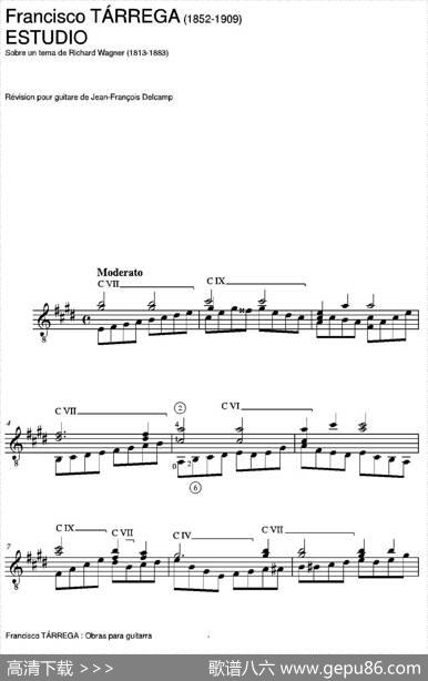 ESTUDIO(SobreuntemadeRichardWagner)（古典吉他）|弗朗西斯科·泰雷加FranciscoTarrega(1852-1909)