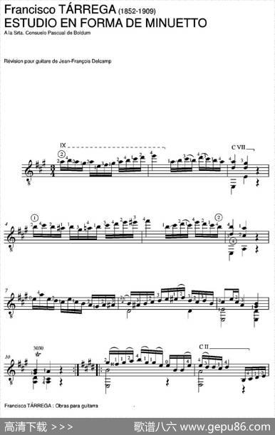ESTUDIOENFORMADEMINUETTO(AlaSrta.ConsueloPascualdeBoldum)（古典吉他）|弗朗西斯科·泰雷加FranciscoTarrega(1852-1909)