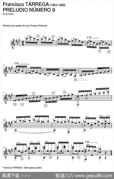 PRELUDIONUMERO9(Enlamayor)（古典吉他）|弗朗西斯科·泰雷加FranciscoTarrega(1852-1909)