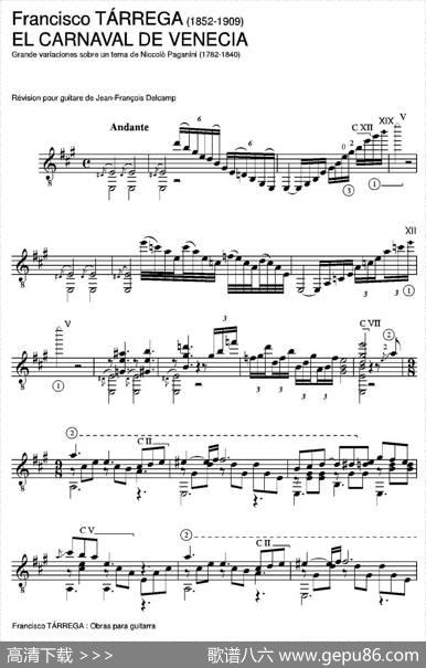 ELCARNAVALDEVENECIA(GrandevariacionessobreuntemadeNiccoloPaganini)（古典吉他）|弗朗西斯科·泰雷加FranciscoTarrega(1852-1909)