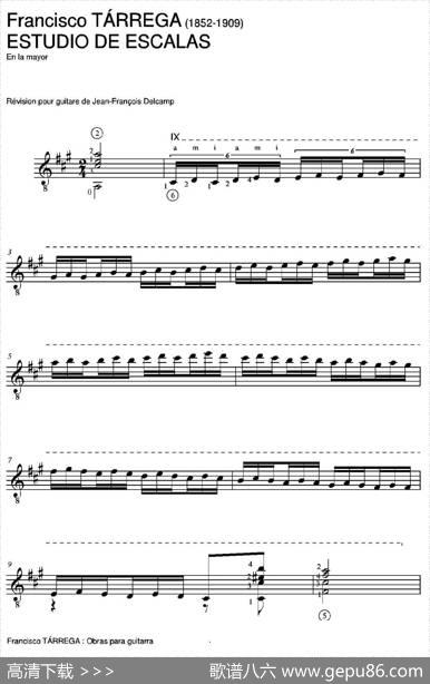 ESTUDIODEESCALAS(Enlamayor)（古典吉他）|弗朗西斯科·泰雷加FranciscoTarrega(1852-1909)