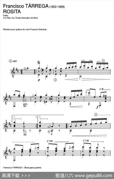 ROSITA(PolkaAlaSrta.Da.RositaGonzalesdeMelo)（古典吉他）|弗朗西斯科·泰雷加FranciscoTarrega(1852-1909)