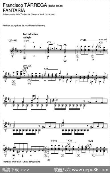 FANTASIA(SobremotivosdelaTraviatadeGiuseppeVerdi)（古典吉他）|弗朗西斯科·泰雷加FranciscoTarrega(1852-1909)