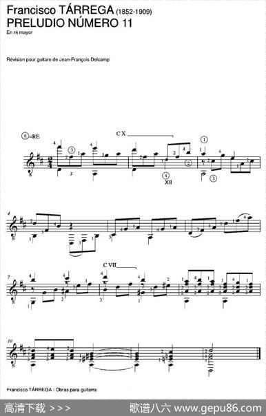 PRELUDIONUMERO11(Enremayor)（古典吉他）|弗朗西斯科·泰雷加FranciscoTarrega(1852-1909)