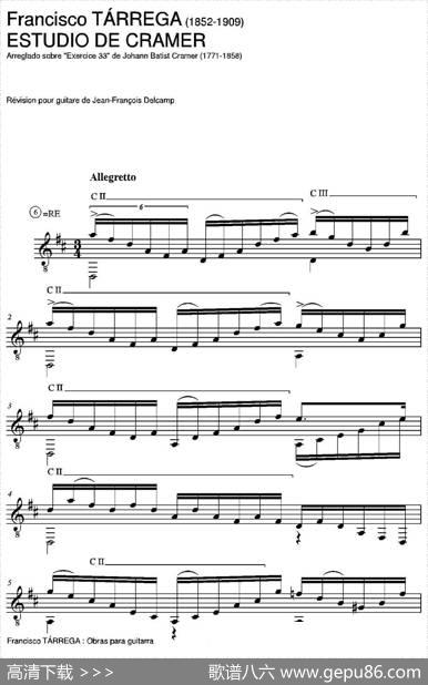ESTUDIODECRAMER(ArregladosobreExercice33deJohannBatistCramer)（古典吉他）|弗朗西斯科·泰雷加FranciscoTarrega(1852-1909)