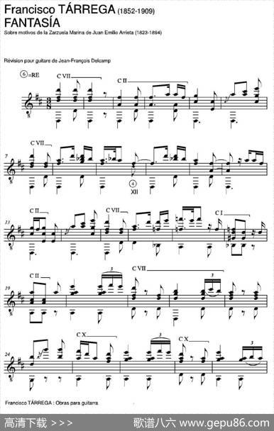 FANTASIA(SobremotivosdelaZarzuelaMarinadeJuanEmilioArrieta)（古典吉他）|弗朗西斯科·泰雷加FranciscoTarrega(1852-1909)