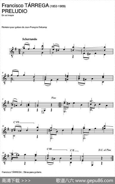 PRELUDIO(Ensolmayor)（古典吉他）|弗朗西斯科·泰雷加FranciscoTarrega(1852-1909)