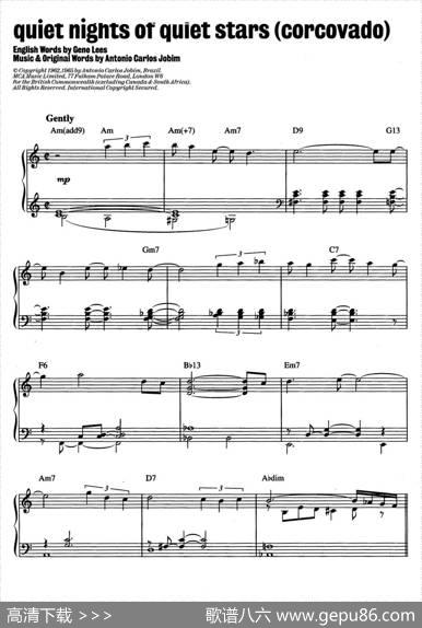 QuietNightsOfQuietStars（Corcovado）（爵士钢琴酒吧独奏钢琴谱）|AntonioCarlosJobim
