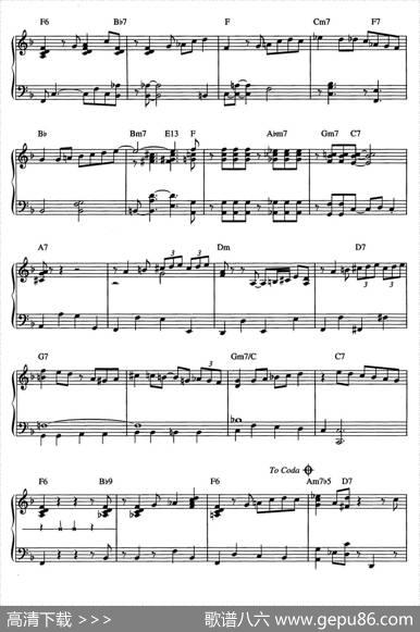 Walkin'Shoes（爵士钢琴酒吧独奏钢琴谱）|GerryMulligan