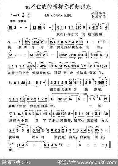 记不住我的模样你再赶回来 - 吴启泰|赵季平