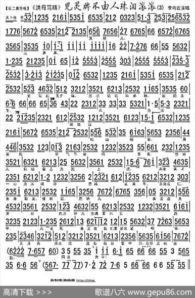 见灵牌不由人珠泪滚滚（《洪母骂畴》选段、琴谱）