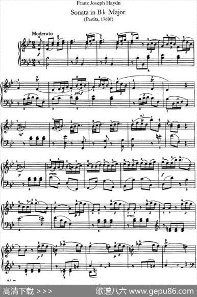 海顿钢琴奏鸣曲HobXVI2PartitaB-flatmajor|海顿