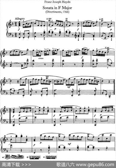 海顿钢琴奏鸣曲HobXVI9DivertimentoFmajor|海顿