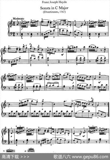 海顿钢琴奏鸣曲HobXVI10DivertimentoCmajor|海顿