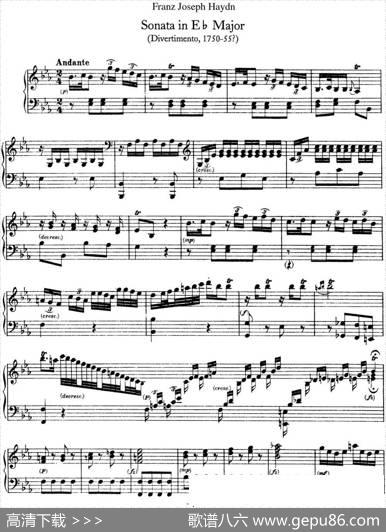 海顿钢琴奏鸣曲HobXVI16DivertimentoEbmajor|海顿