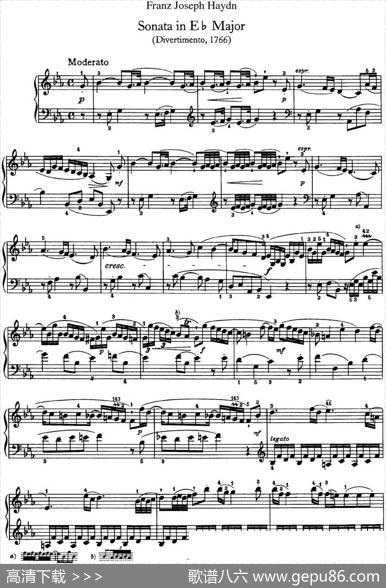 海顿钢琴奏鸣曲HobXVI45DivertimentoEbmajor|海顿