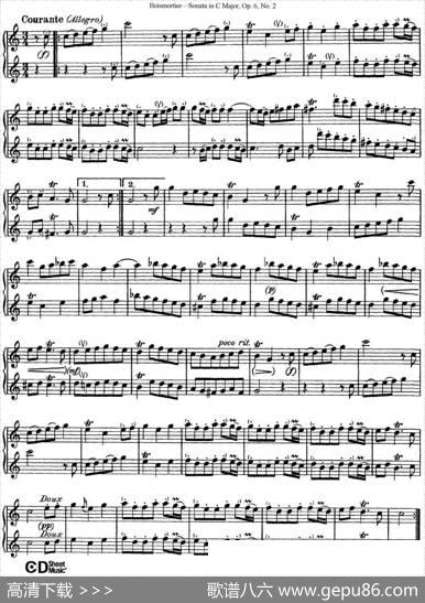 C大调双长笛奏鸣曲作品6号之2（SonatainCMajorOp.6No.2）|Boismortier（博伊斯卯绨）